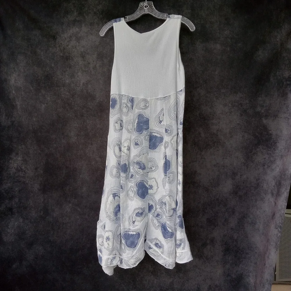 Lands Downunder‎ Italy Oyster Dress Boho LINEN Artsy Abstract Coastal Sz.S - Picture 2 of 5